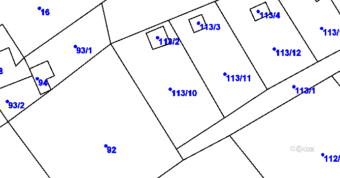 Parcela st. 113/10 v KÚ Stradov u Chabařovic, Katastrální mapa
