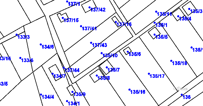 Parcela st. 135/10 v KÚ Stradov u Chabařovic, Katastrální mapa