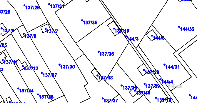 Parcela st. 137/36 v KÚ Stradov u Chabařovic, Katastrální mapa
