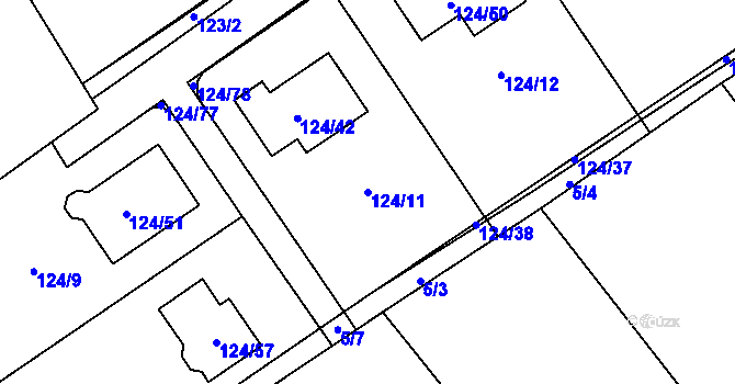 Parcela st. 124/11 v KÚ Stradov u Chabařovic, Katastrální mapa