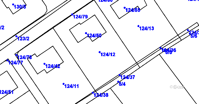 Parcela st. 124/12 v KÚ Stradov u Chabařovic, Katastrální mapa