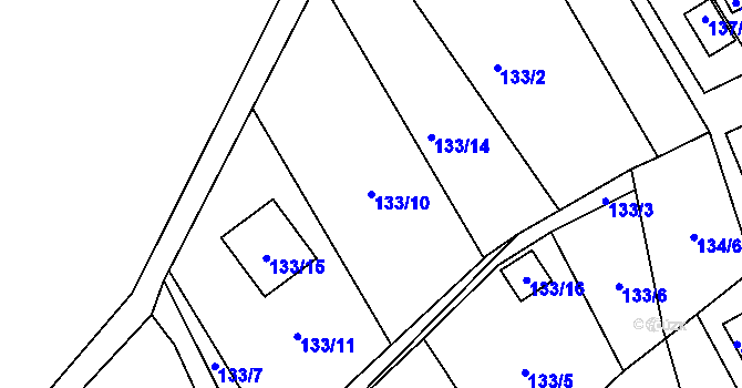 Parcela st. 133/10 v KÚ Stradov u Chabařovic, Katastrální mapa