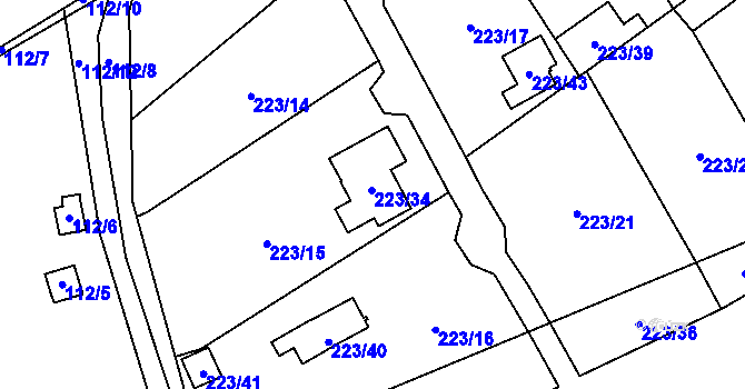 Parcela st. 223/34 v KÚ Stradov u Chabařovic, Katastrální mapa
