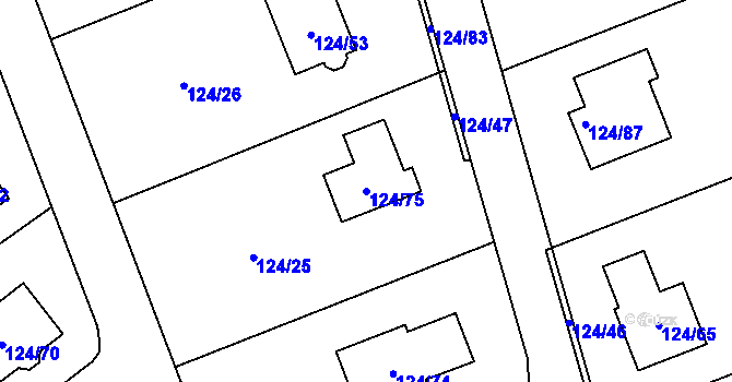 Parcela st. 124/75 v KÚ Stradov u Chabařovic, Katastrální mapa