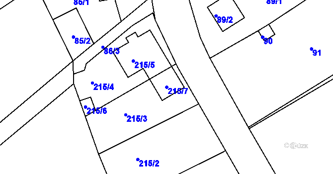 Parcela st. 215/7 v KÚ Stradov u Chabařovic, Katastrální mapa