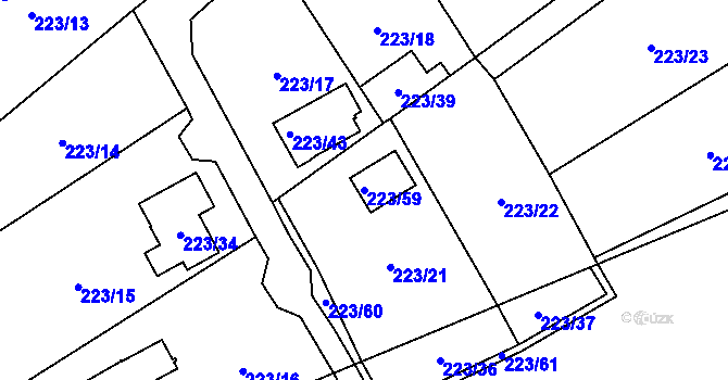 Parcela st. 223/59 v KÚ Stradov u Chabařovic, Katastrální mapa
