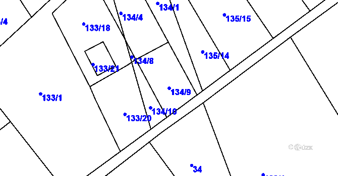 Parcela st. 134/9 v KÚ Stradov u Chabařovic, Katastrální mapa