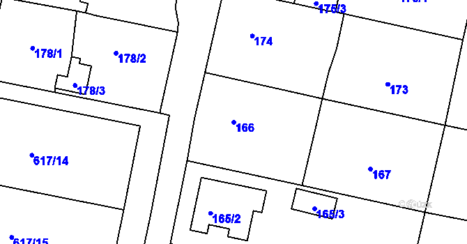 Parcela st. 166 v KÚ Strahovice, Katastrální mapa