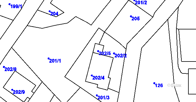 Parcela st. 202/5 v KÚ Strahovice, Katastrální mapa