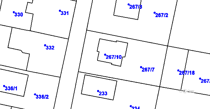 Parcela st. 267/10 v KÚ Strahovice, Katastrální mapa