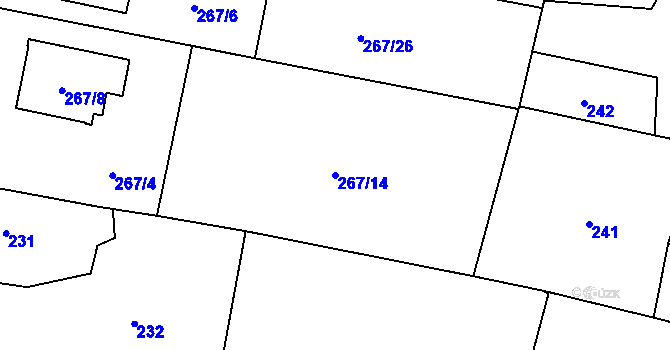 Parcela st. 267/14 v KÚ Strahovice, Katastrální mapa