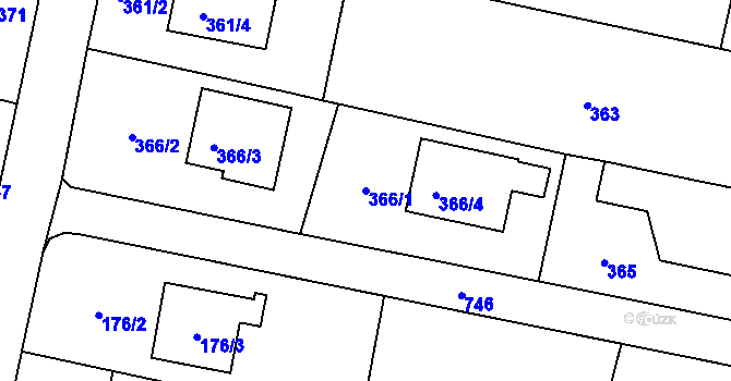 Parcela st. 366/1 v KÚ Strahovice, Katastrální mapa