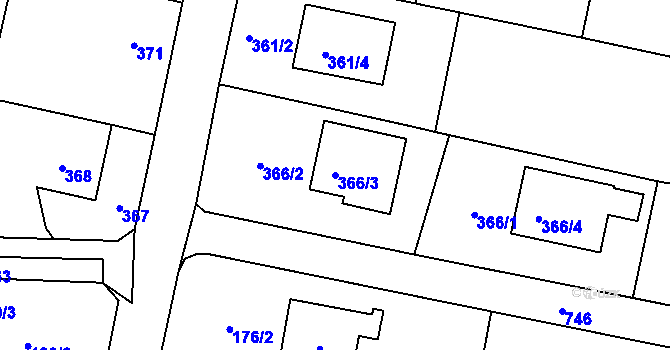 Parcela st. 366/3 v KÚ Strahovice, Katastrální mapa
