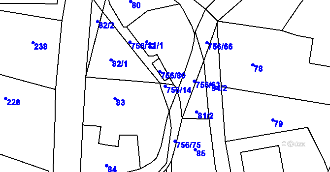 Parcela st. 756/14 v KÚ Strahovice, Katastrální mapa