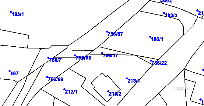 Parcela st. 756/17 v KÚ Strahovice, Katastrální mapa
