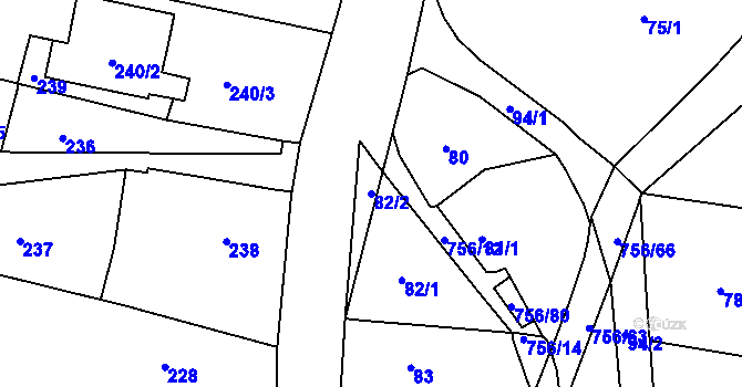 Parcela st. 82/2 v KÚ Strahovice, Katastrální mapa