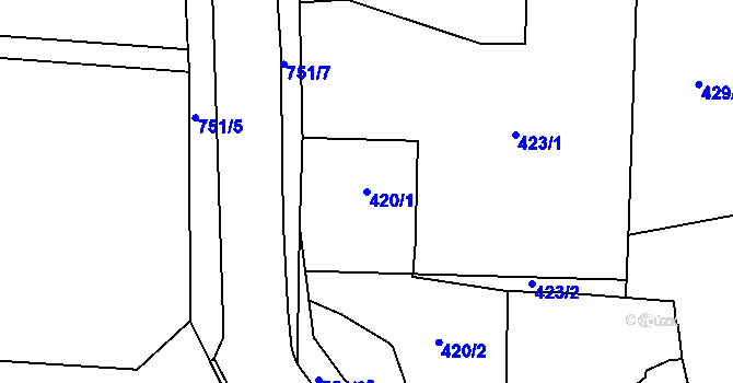 Parcela st. 420/1 v KÚ Strahovice, Katastrální mapa