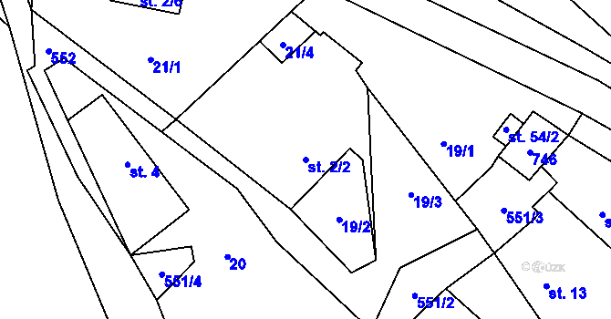 Parcela st. 2/2 v KÚ Bylochov, Katastrální mapa