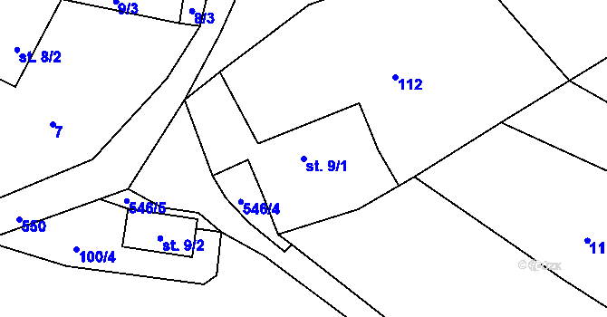 Parcela st. 9/1 v KÚ Bylochov, Katastrální mapa