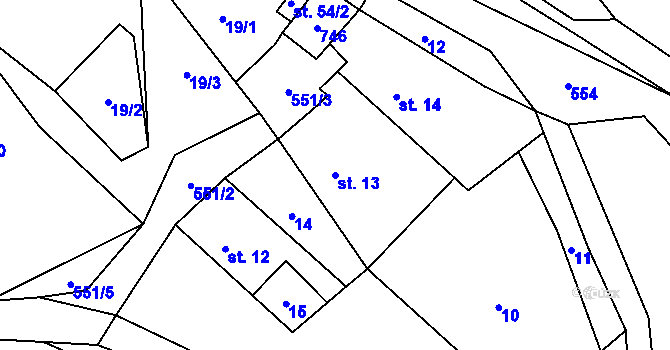 Parcela st. 13 v KÚ Bylochov, Katastrální mapa