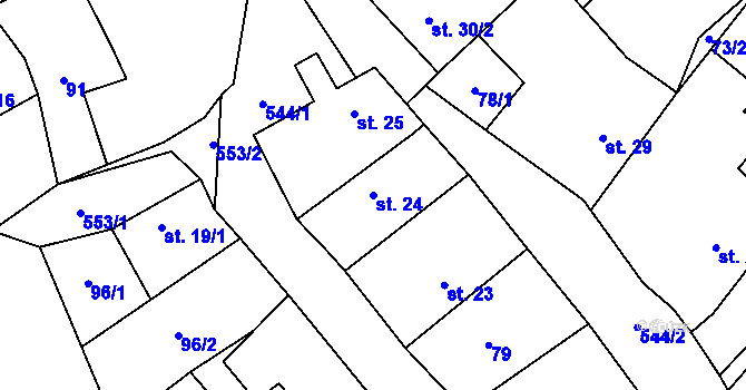 Parcela st. 24 v KÚ Bylochov, Katastrální mapa