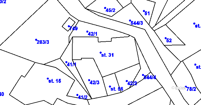 Parcela st. 31 v KÚ Bylochov, Katastrální mapa