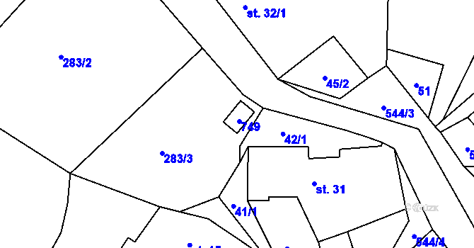 Parcela st. 55 v KÚ Bylochov, Katastrální mapa