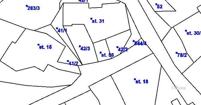 Parcela st. 56 v KÚ Bylochov, Katastrální mapa