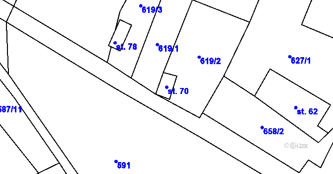 Parcela st. 70 v KÚ Bylochov, Katastrální mapa