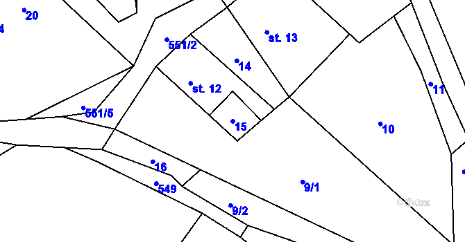 Parcela st. 15 v KÚ Bylochov, Katastrální mapa