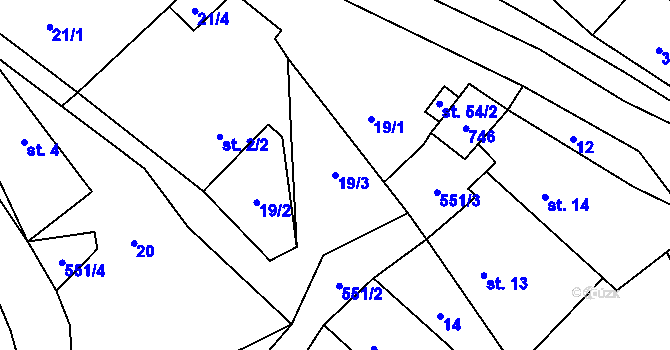 Parcela st. 19/3 v KÚ Bylochov, Katastrální mapa