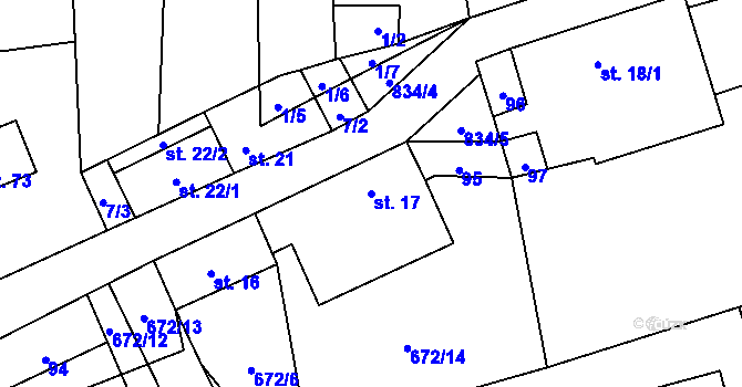 Parcela st. 17 v KÚ Strachaly, Katastrální mapa