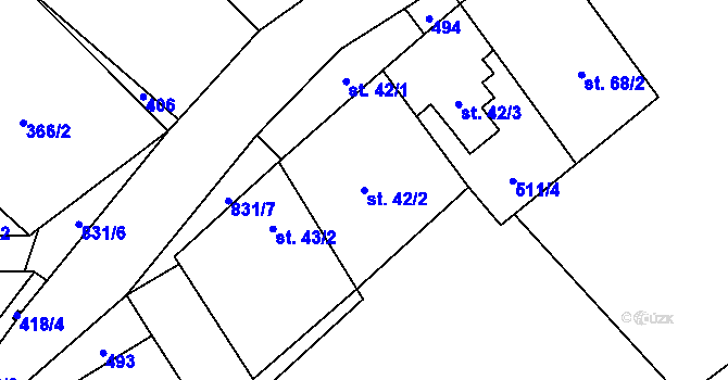 Parcela st. 42/2 v KÚ Strachaly, Katastrální mapa