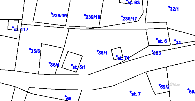 Parcela st. 35/1 v KÚ Strachaly, Katastrální mapa