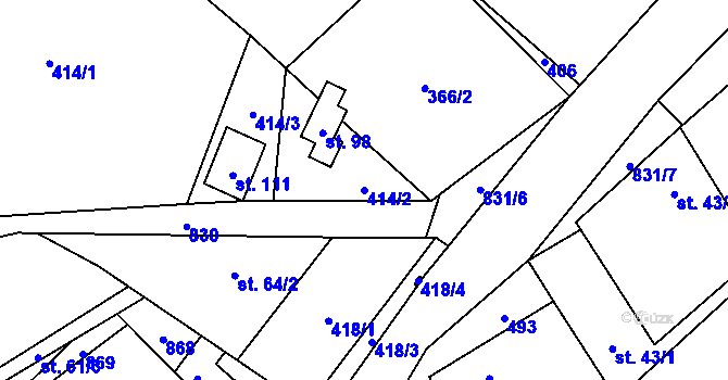 Parcela st. 414/2 v KÚ Strachaly, Katastrální mapa