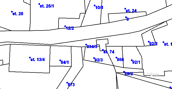 Parcela st. 834/3 v KÚ Strachaly, Katastrální mapa