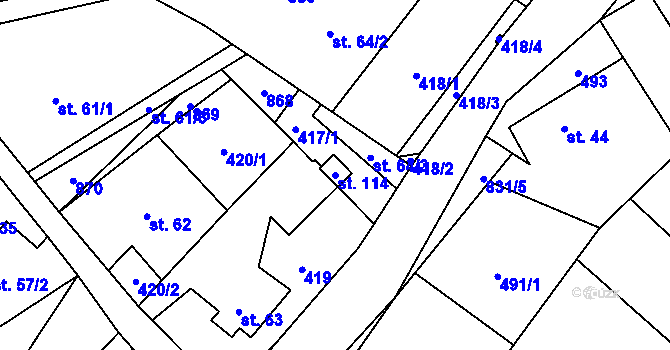 Parcela st. 114 v KÚ Strachaly, Katastrální mapa