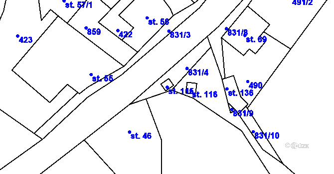 Parcela st. 115 v KÚ Strachaly, Katastrální mapa