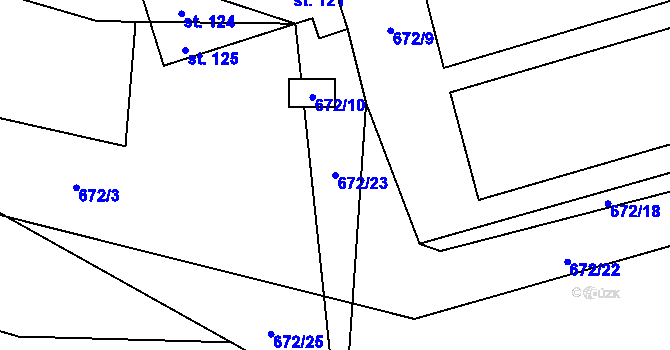 Parcela st. 672/23 v KÚ Strachaly, Katastrální mapa