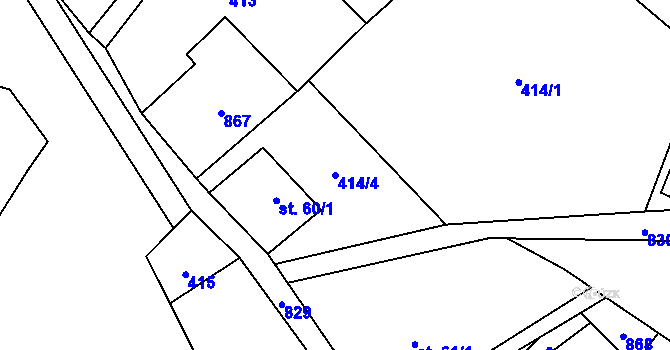 Parcela st. 414/4 v KÚ Strachaly, Katastrální mapa
