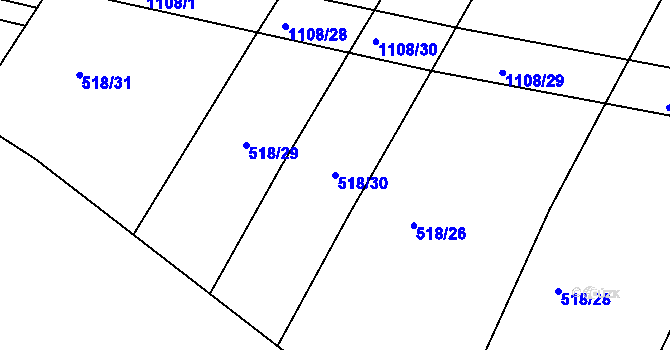 Parcela st. 518/30 v KÚ Strachoňovice, Katastrální mapa
