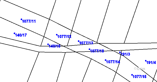 Parcela st. 1077/13 v KÚ Strachoňovice, Katastrální mapa