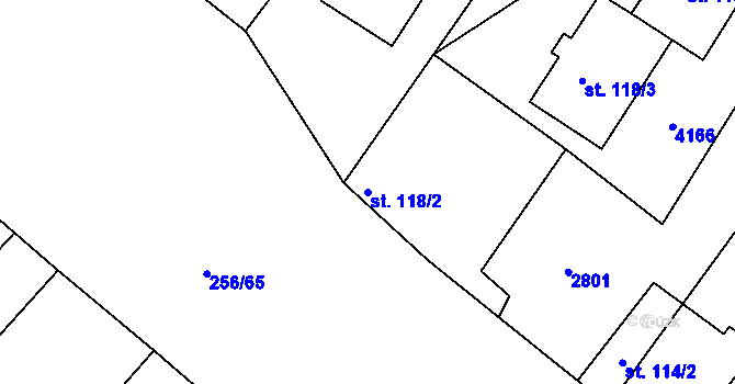 Parcela st. 118/2 v KÚ Micmanice, Katastrální mapa