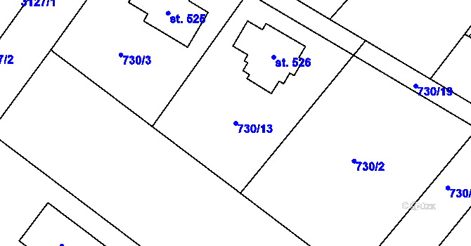 Parcela st. 730/13 v KÚ Micmanice, Katastrální mapa