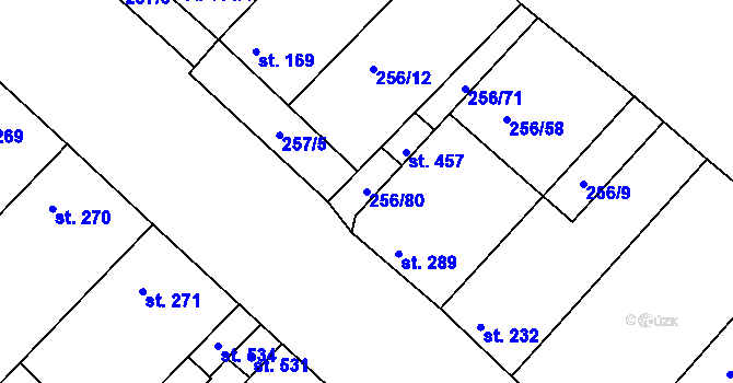 Parcela st. 256/80 v KÚ Micmanice, Katastrální mapa