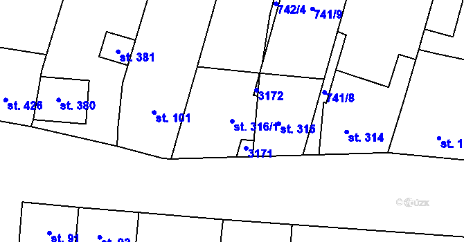 Parcela st. 316/1 v KÚ Strachotín, Katastrální mapa