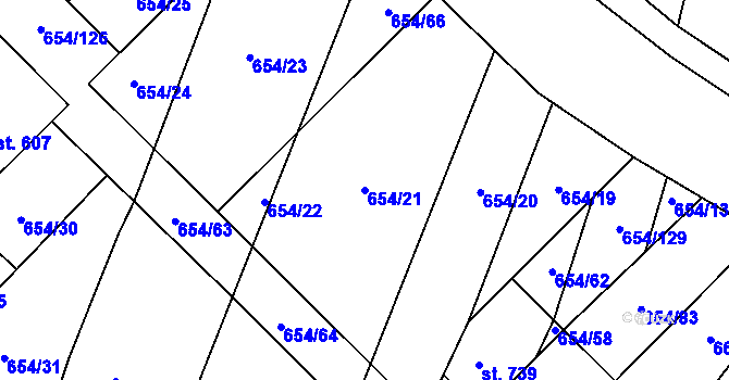 Parcela st. 654/21 v KÚ Strachotín, Katastrální mapa