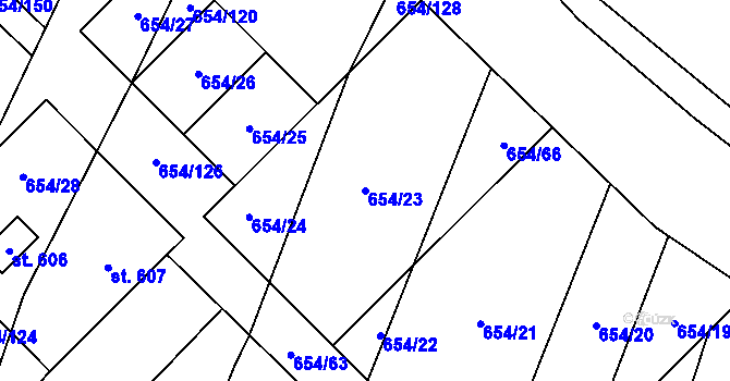 Parcela st. 654/23 v KÚ Strachotín, Katastrální mapa