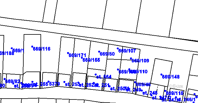 Parcela st. 669/50 v KÚ Strachotín, Katastrální mapa
