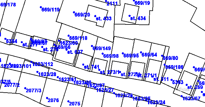 Parcela st. 669/98 v KÚ Strachotín, Katastrální mapa